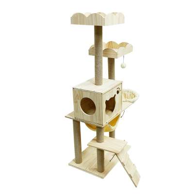 142 cm 5 floors large cat high toy Solid Pine Wood cat tree house furniture with scratched post